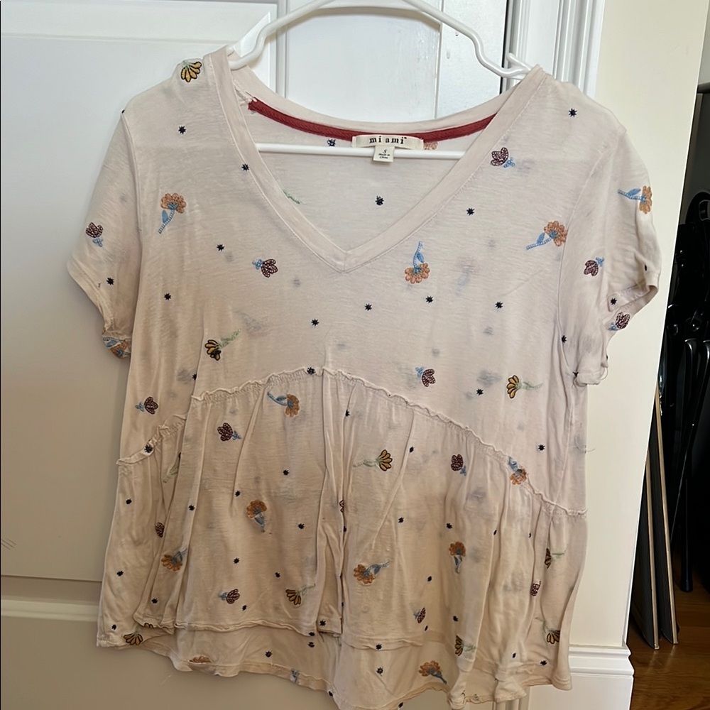 Miami Cream Ruffled Short Sleeve Blouse